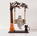 Handmade Ghost with Cat Swing Halloween Décor